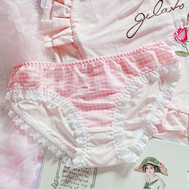 Japanese-Style Soft Girl Thin Transparent Pink Lolita Loli Lace Cute Sexy Underwear