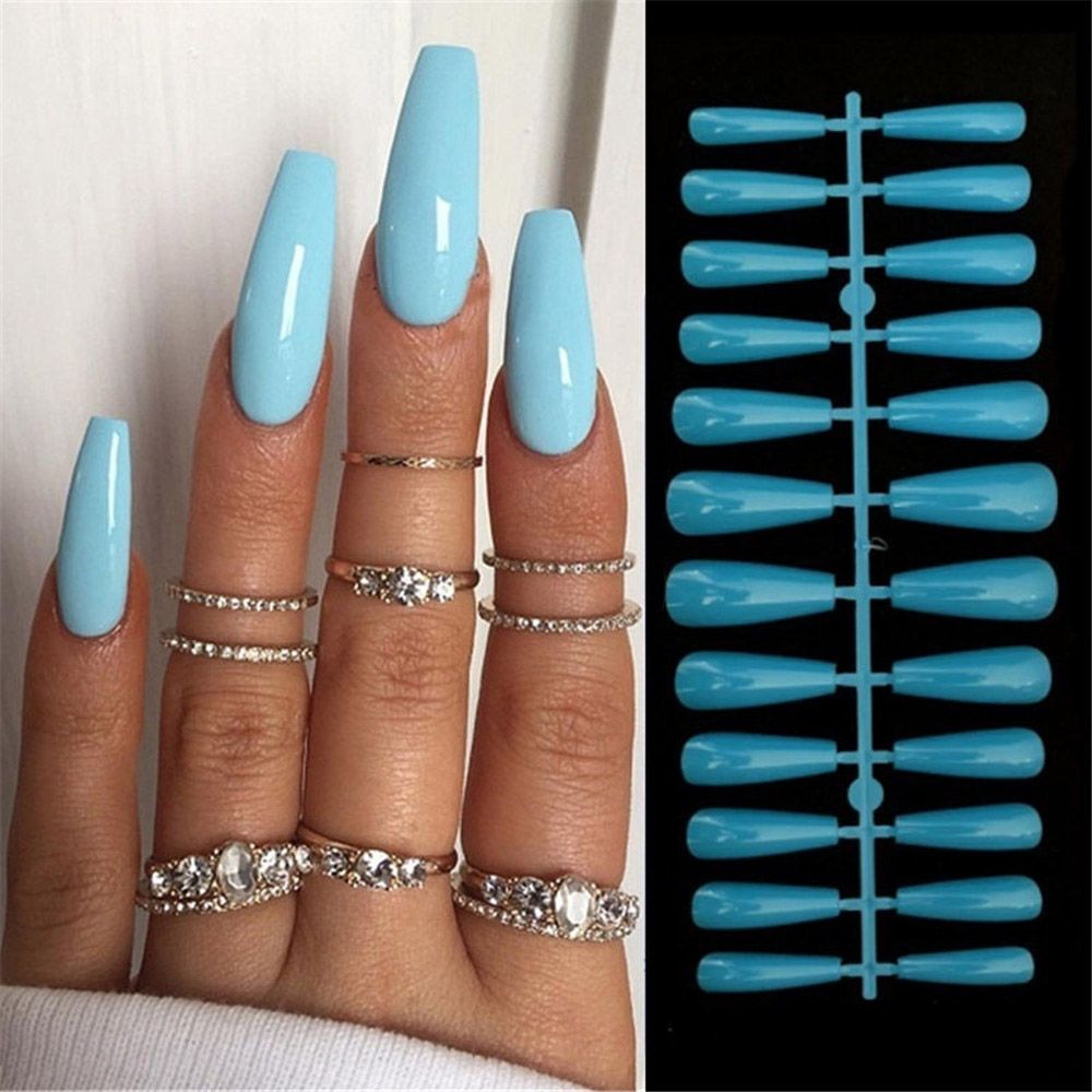 24pcs Christmas Long Coffin False Nails Ballerina Manicure Tool Press On Nails Full Cover Nail Tips Artificial Detachable