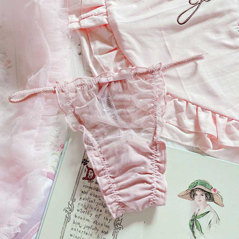 Japanese-Style Soft Girl Thin Transparent Pink Lolita Loli Lace Cute Sexy Underwear