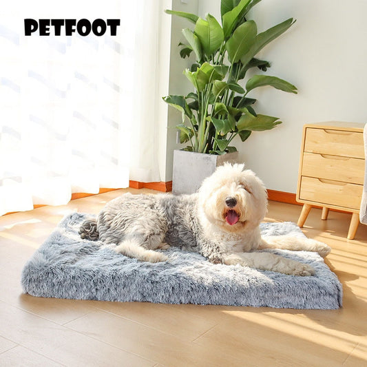 Long Plush Dog Bed Calming Cat Bed Pet Mattress with Removable Washable Cover Memory Foam Mat Dog Crate Mat with Non-Slip Bottom