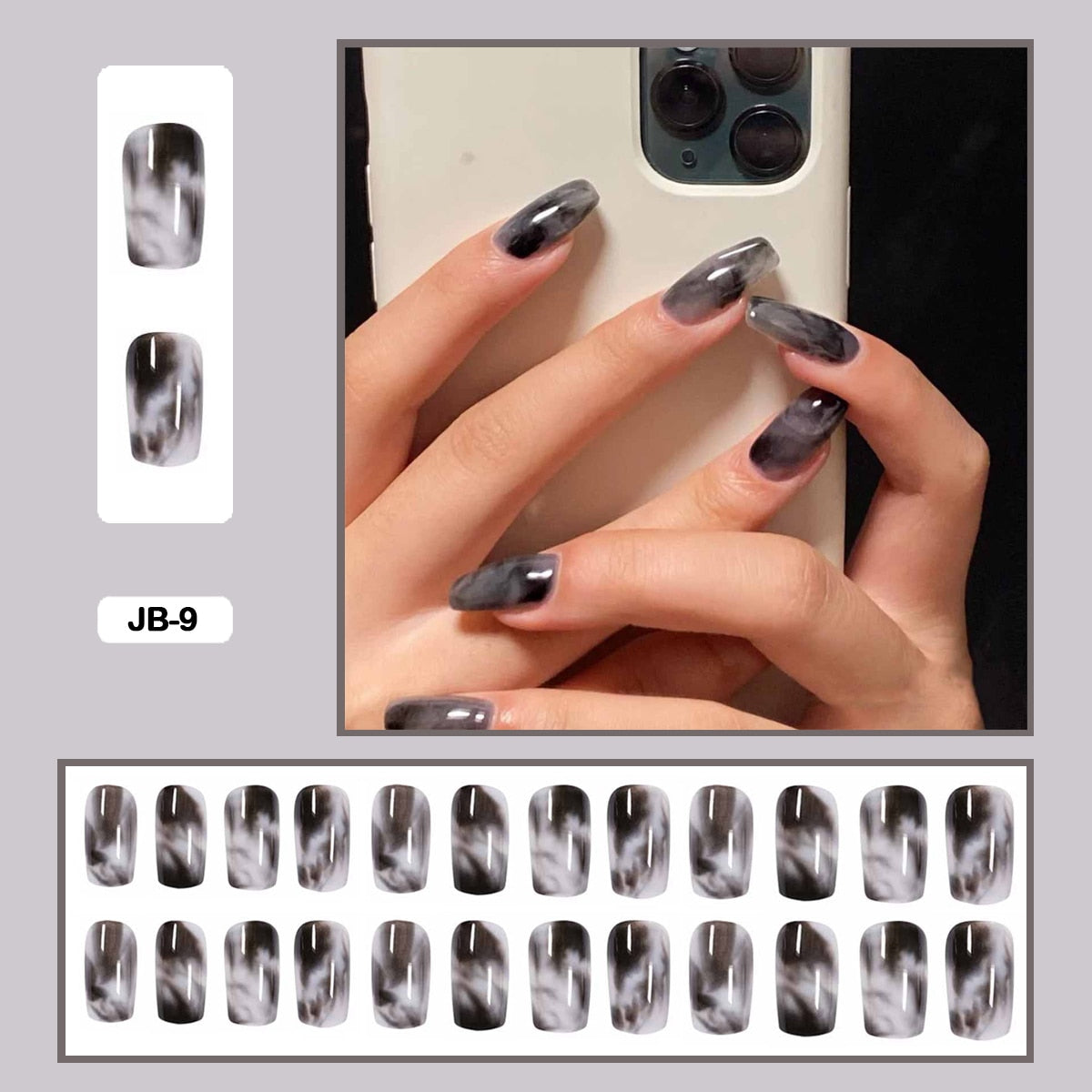 24pcs Gradient Long Trapezoidal Ballet Wearable False Nails Nail Art Fake Nails With Glue And Wearing Tools