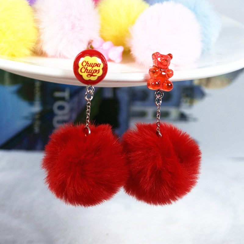 1 Pair Stud Earring Multicolours Gummy Bear  Resin Candy Charms With Ball Jewelry