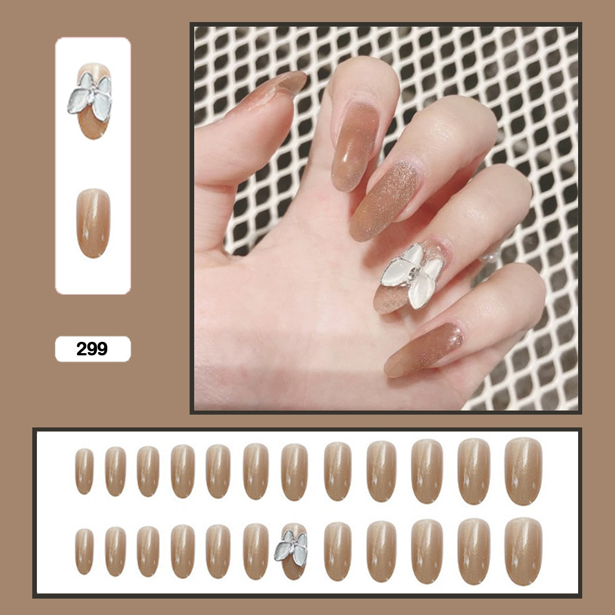 24pcs Stereoscopic Butterfly Light Luxury Elegant Nude Lady Style Removable False Nail Manicure Tool