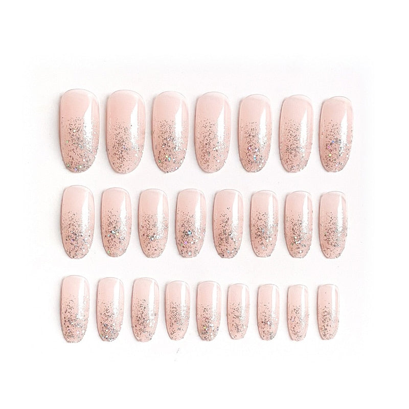 24pcs fake stick on nails Shiny Long Removable Manicure Patch press on nails long stiletto full cover