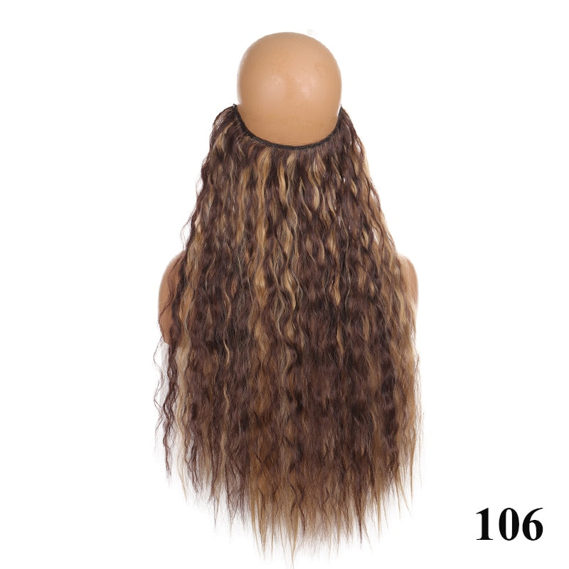 Synthetic 24 Inches No Clips In Natural Hidden Secret False Hair Piece Hair Extension Long Curly Fish Line Hair Pieces