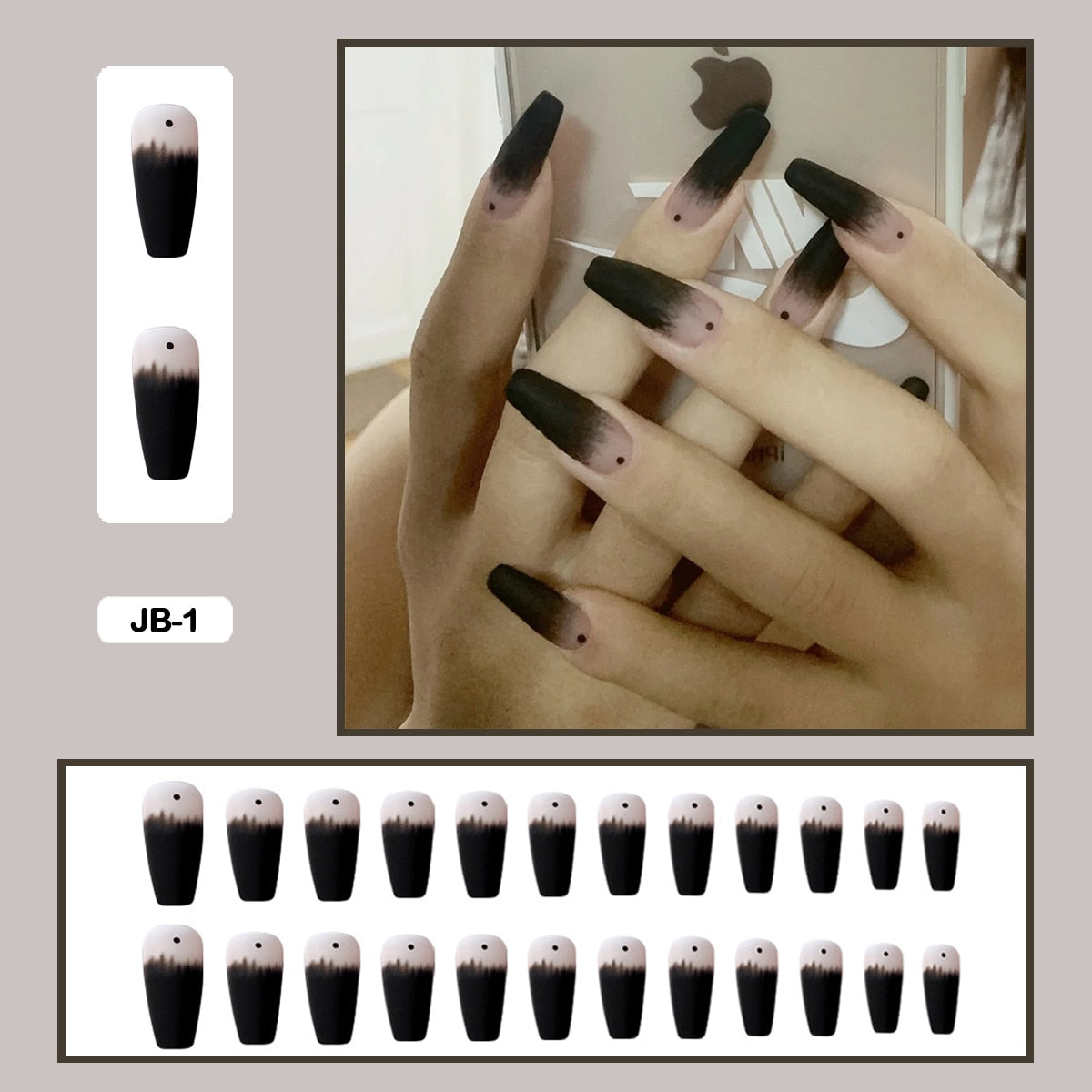 24PCS Dark Punk False Nails with Glue Gradient Long Detachable Fire Stick on Nails Skull Flame  Art DIY Fashion Manicure Tool