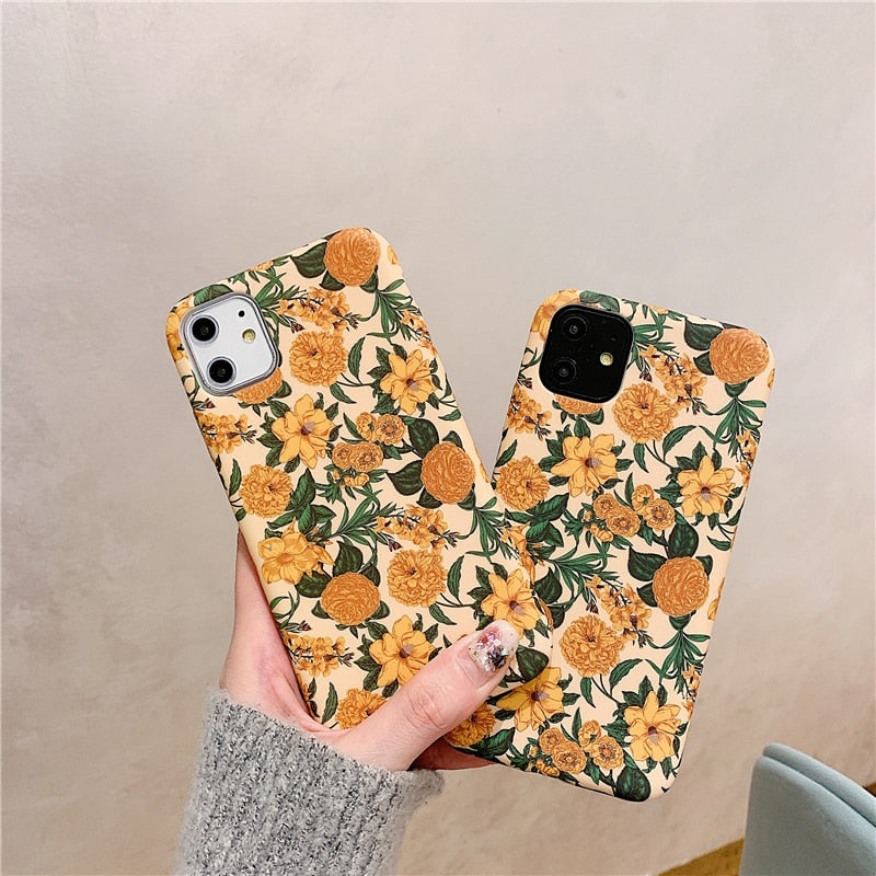 Colorful Flower floral Leaf Phone Case For iphone 13 12Pro 8 Plus 7 X XR Case For iphone 11 Pro Max soft Back Cover