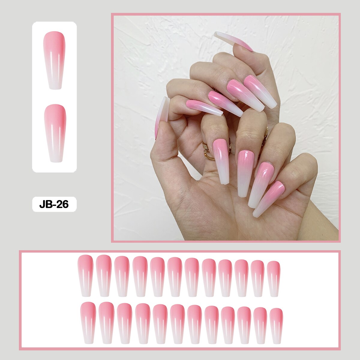 24pcs Gradient Long Trapezoidal Ballet Wearable False Nails Nail Art Fake Nails With Glue And Wearing Tools