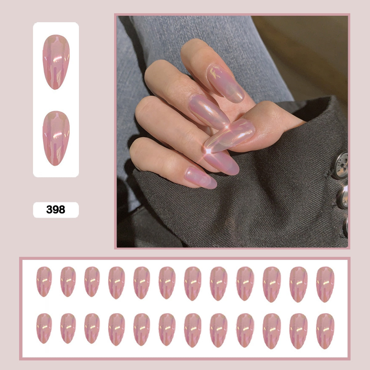 Mermaid Color Auroral Color Shell Fairy Fake Nail Art Wearable False Nails With Glue And Sticker 24pcs/box