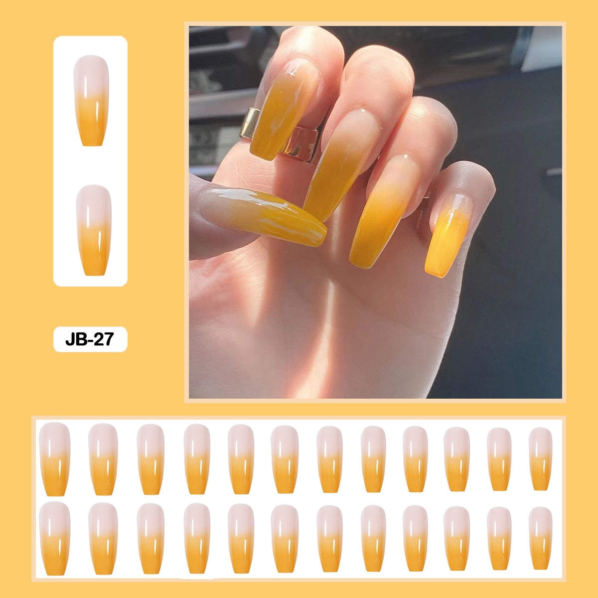 24pcs Gradient Long Trapezoidal Ballet Wearable False Nails Nail Art Fake Nails With Glue And Wearing Tools