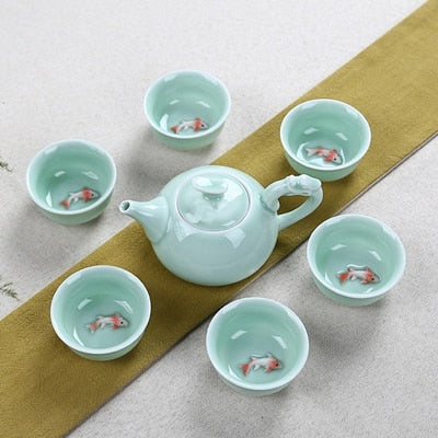 Fish tea set ceramic teapot kettle ceramic tea cup fish chinese kung fu tea set drinkware 1pot+6cups