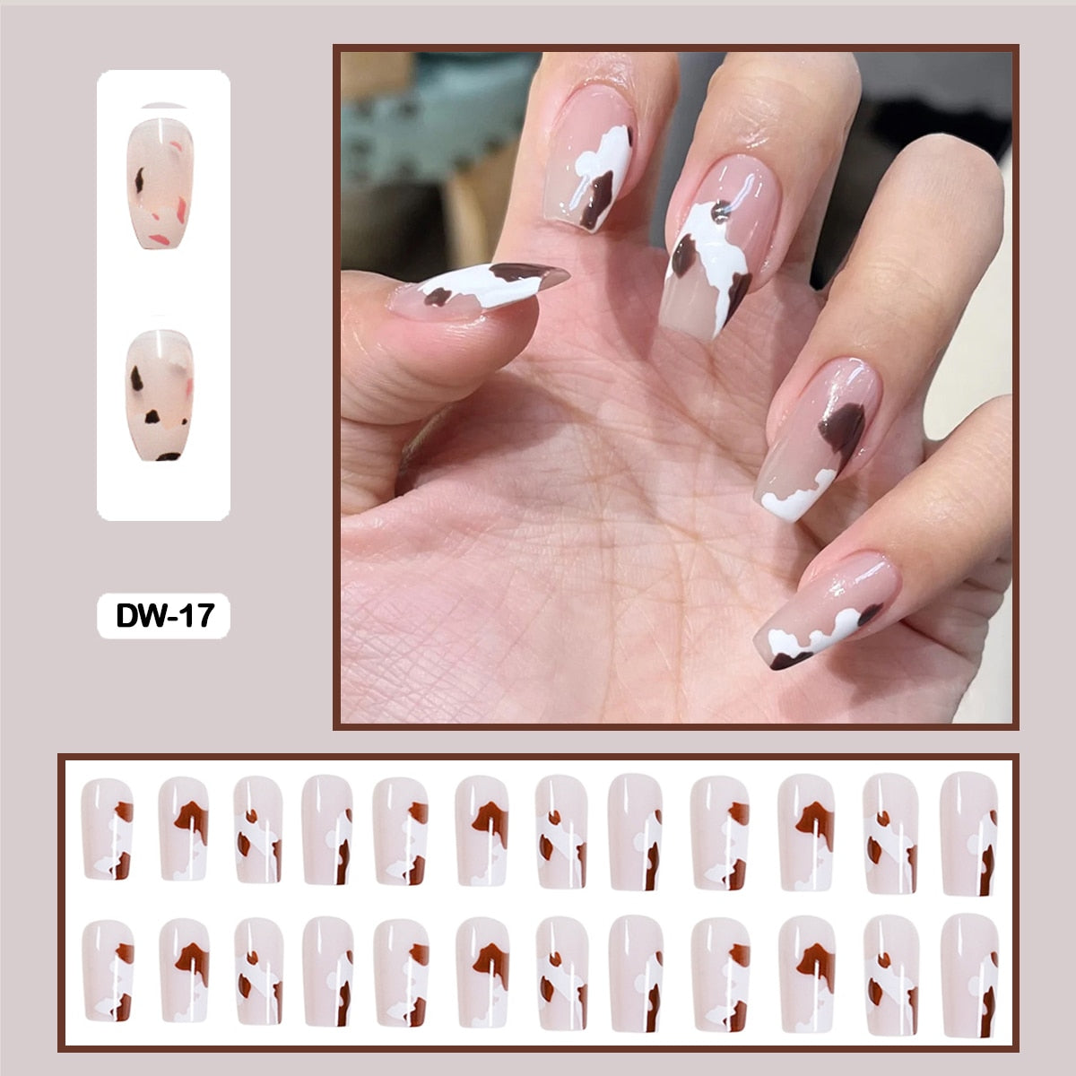 24Pcs Personality Painted Animal Pattern Cow Pattern Leopard Printed Wearable False Nails Fake Nails With Glue And Wearing Tools