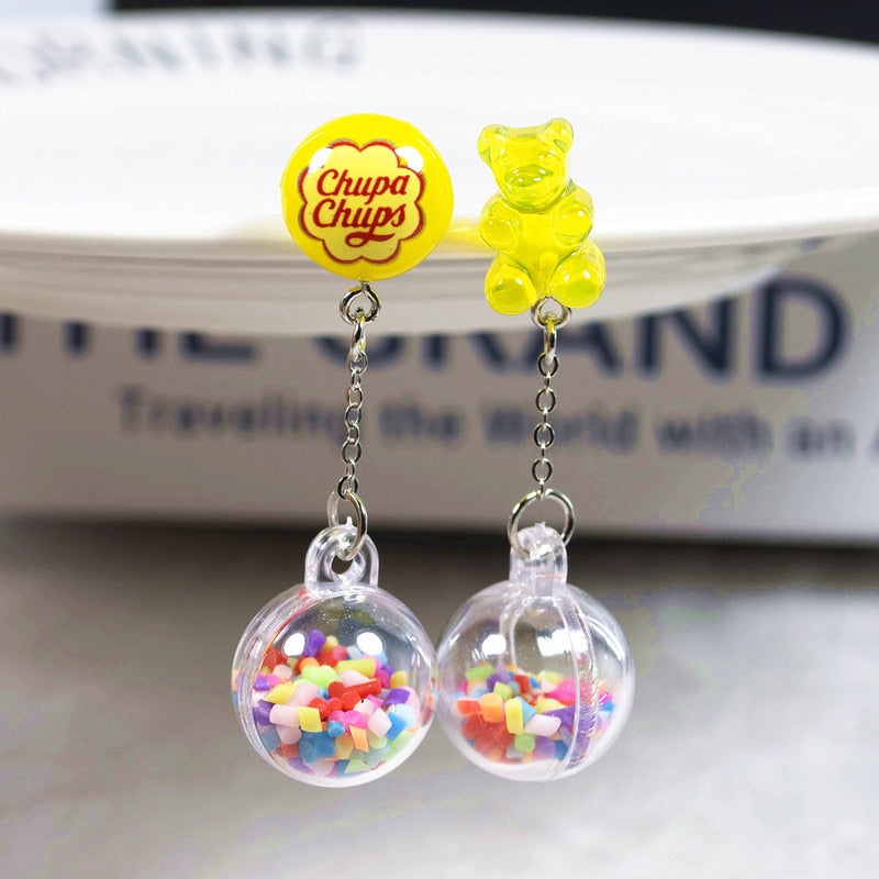 1 Pair Stud Earring Multicolours Gummy Bear  Resin Candy Charms With Ball Jewelry