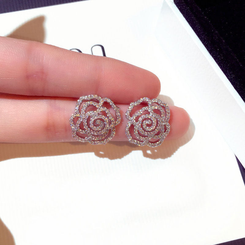 Designers Jewelry Elegant Full Crystal Flower Stud Rose Earring