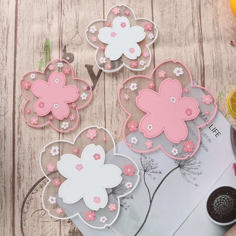 1Pc Japanese Cherry Insulated Table Mat Milk Cup Non Slip Coaster Non Slip Coaster Kitchen Family Office Accessories