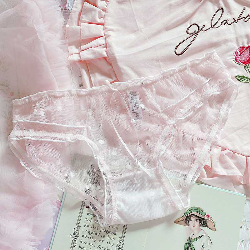 Japanese-Style Soft Girl Thin Transparent Pink Lolita Loli Lace Cute Sexy Underwear