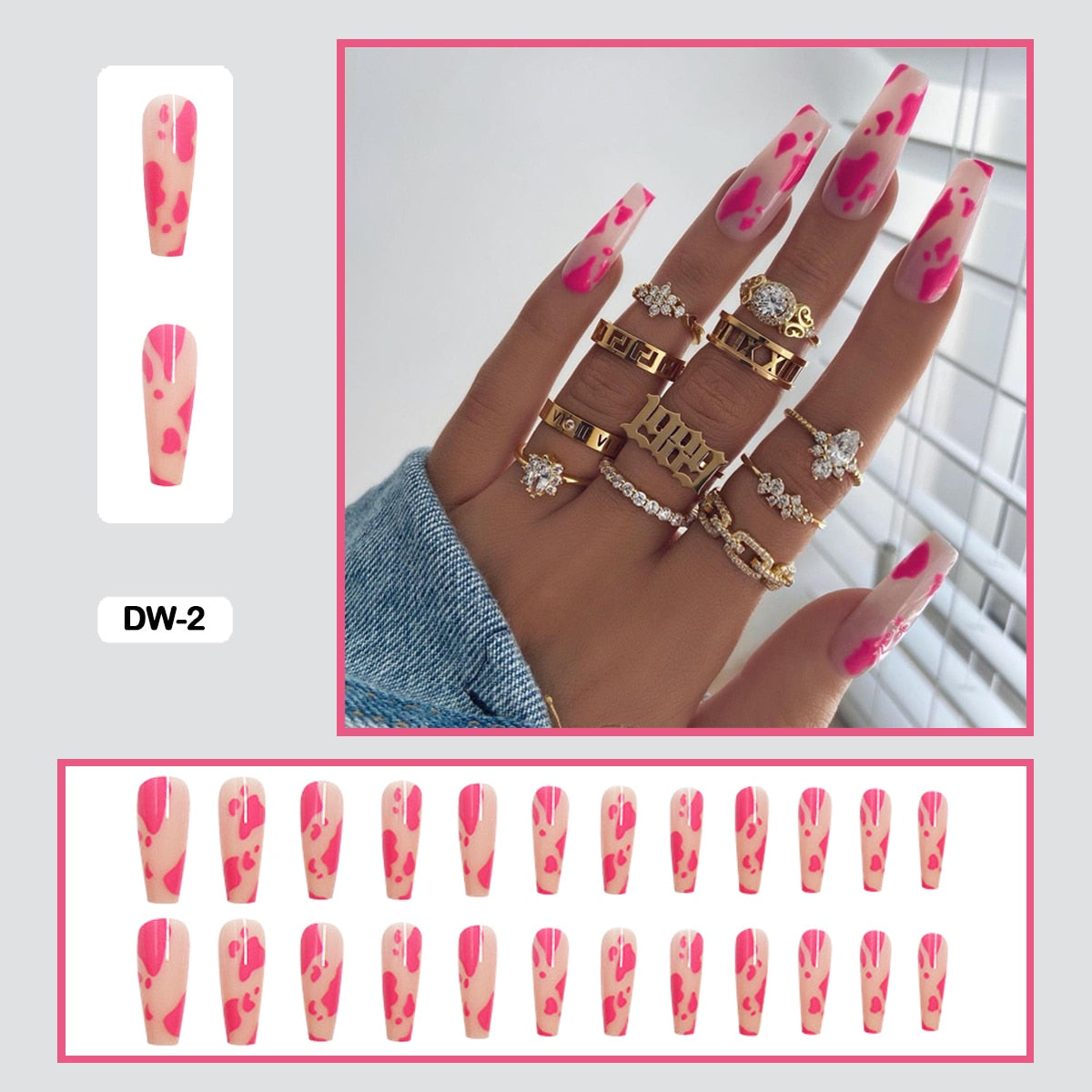 24Pcs Personality Painted Animal Pattern Cow Pattern Leopard Printed Wearable False Nails Fake Nails With Glue And Wearing Tools