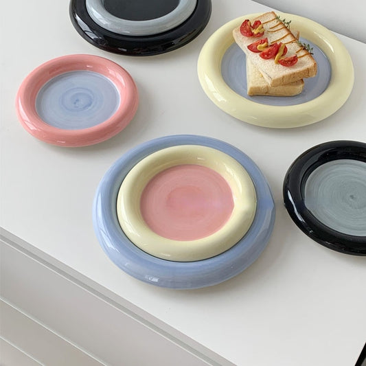 Korean Chubby Breakfast Plate Jewelry Storage Plate Dessert Cake Fruit Flat Cute Dish Plates Ceramic