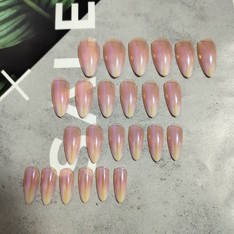 24pcs Aesthetic Northern Lights stiletto nail tips Simple Lasting Fake Nails Wearable Full Cover Finished Fingernails