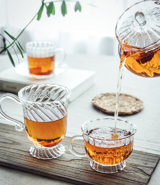 Heat Resistant Glass Retro British Glass Tea Set Teapot Tea Cup Afternoon Tea Fruit Tea Coffee Cup