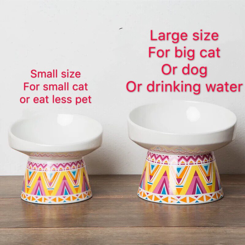 2 Sizes Non-slip Ceramic Cat Bowl with Mat Cervical Protect Pet Food Drinking Bowls Ceramic Bowl Feeders for Dog Pet Supplies