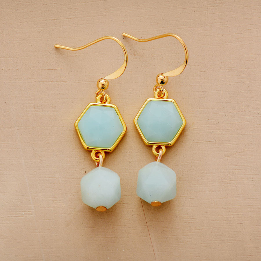 Gold Earrings Faceted Amazonite Dangle Earring Elegant Gifts Jewelry Accessories