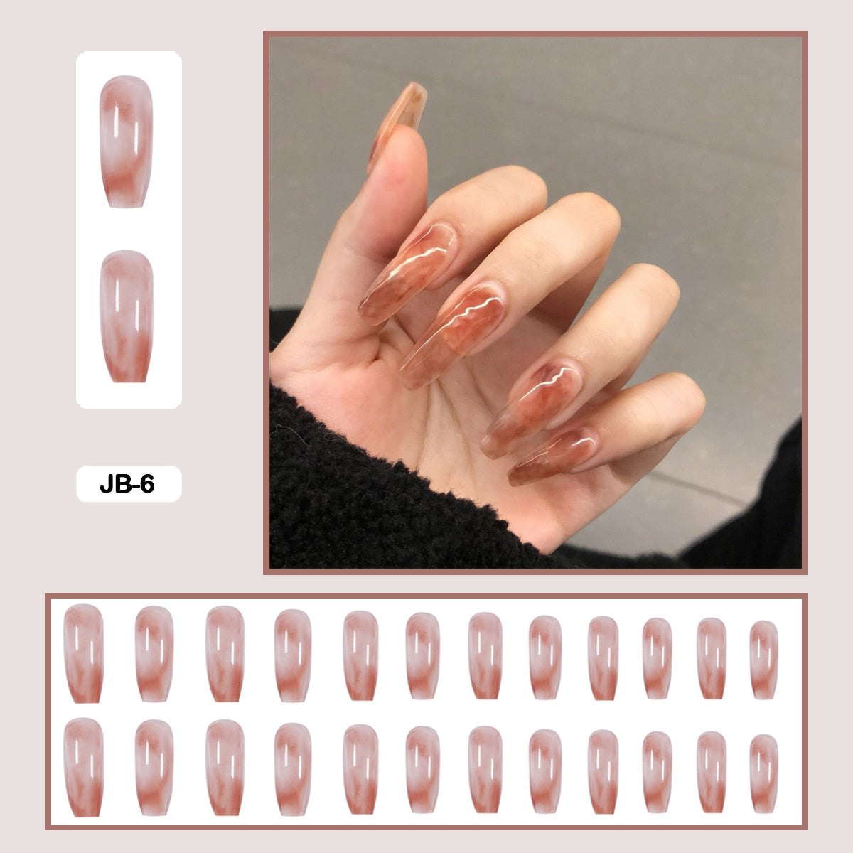 24pcs Gradient Long Trapezoidal Ballet Wearable False Nails Nail Art Fake Nails With Glue And Wearing Tools