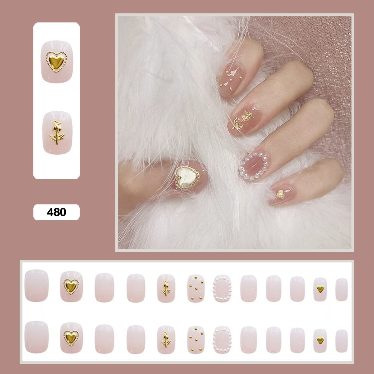 Fairy nail art Pearl decoration Wearable False Nails with glue 24pcs per box with wear tools