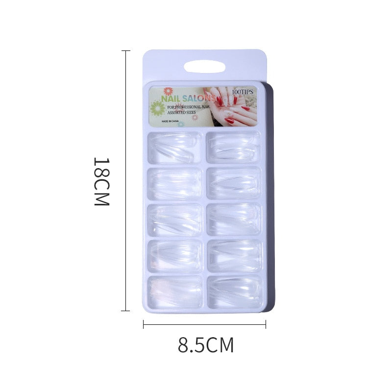 100pcs/box Clear Transparent Seamless Fake Nails Full Coverage False Nails Tips Short T-shaped Water Drop Full Sticker For Nails