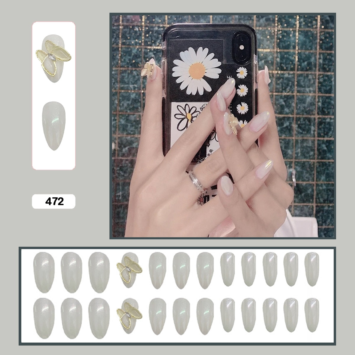 24pcs Stereoscopic Butterfly Light Luxury Elegant Nude Lady Style Removable False Nail Manicure Tool