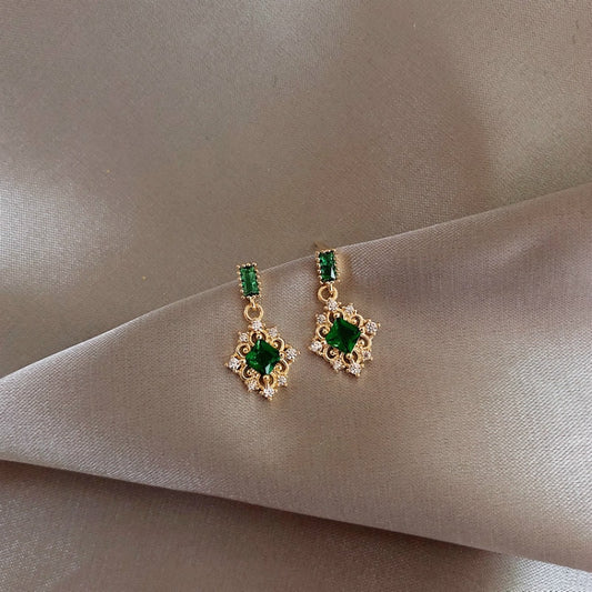 Geometric Compact Zircon Green Crystal Earrings Luxury Designer Elegance Feminine Jewelry