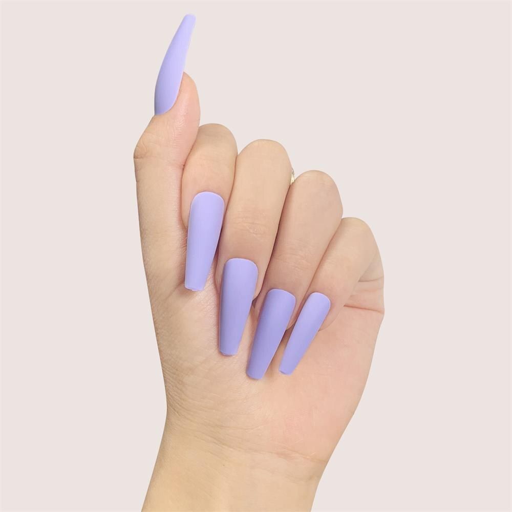 1 Box False Nails with Blue Butterfly Designs Long Coffin Ballerina Fake Nails Artificial Nail Art Tips Press On Nail with Glue