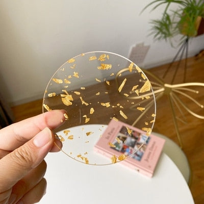 Korea IG Colorful Acrylic Waterproof Coaster Insulation Cup Pad Coffee Milk Water Mat Flower Strawberry Sequin Anti Slip 1* PC