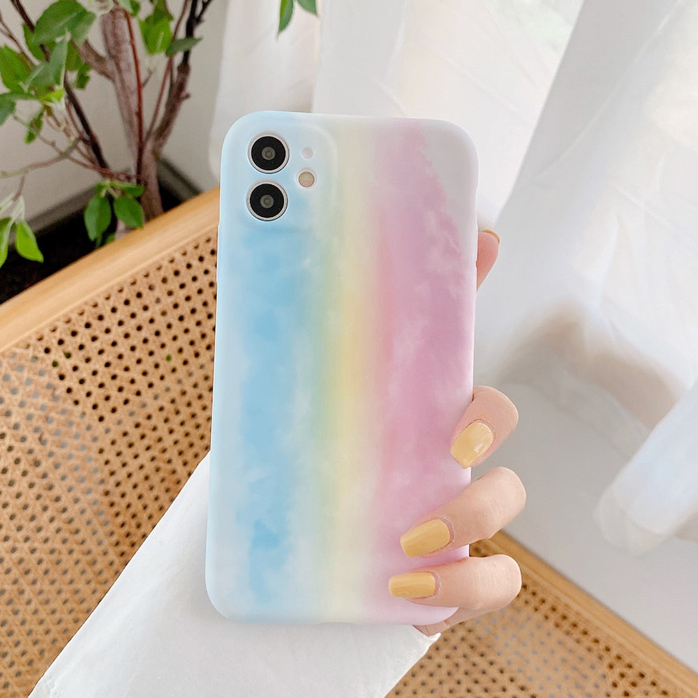 Rainbow Phone Case For For iPhone 13 Pro Max 12 11 Pro Max XR XS Max 7 8 Plus Soft Lens Protection Back Cover Coque