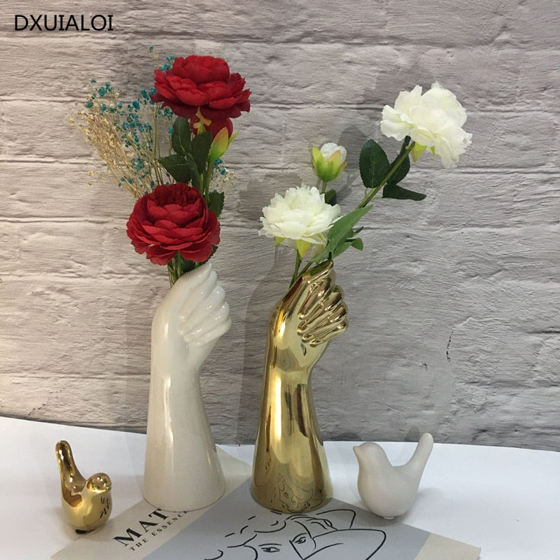 ceramics vase Nordic style Golden Hand Vase Flowers Modern Decor of Creative Floral Composition