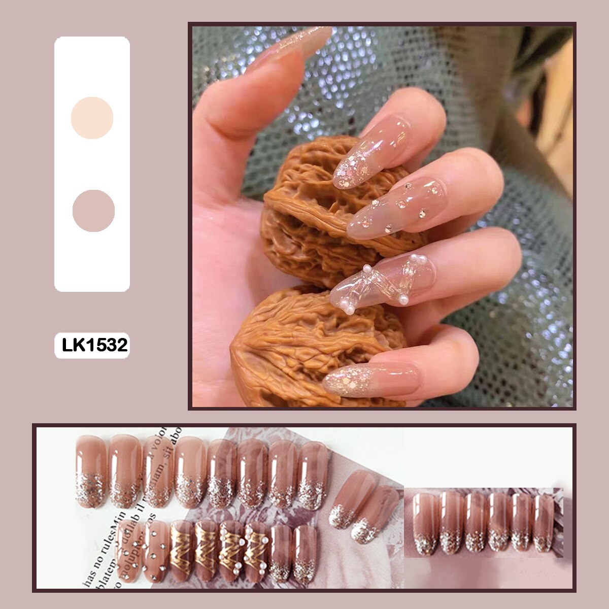 Fairy nail art Pearl decoration Wearable False Nails with glue 24pcs per box with wear tools