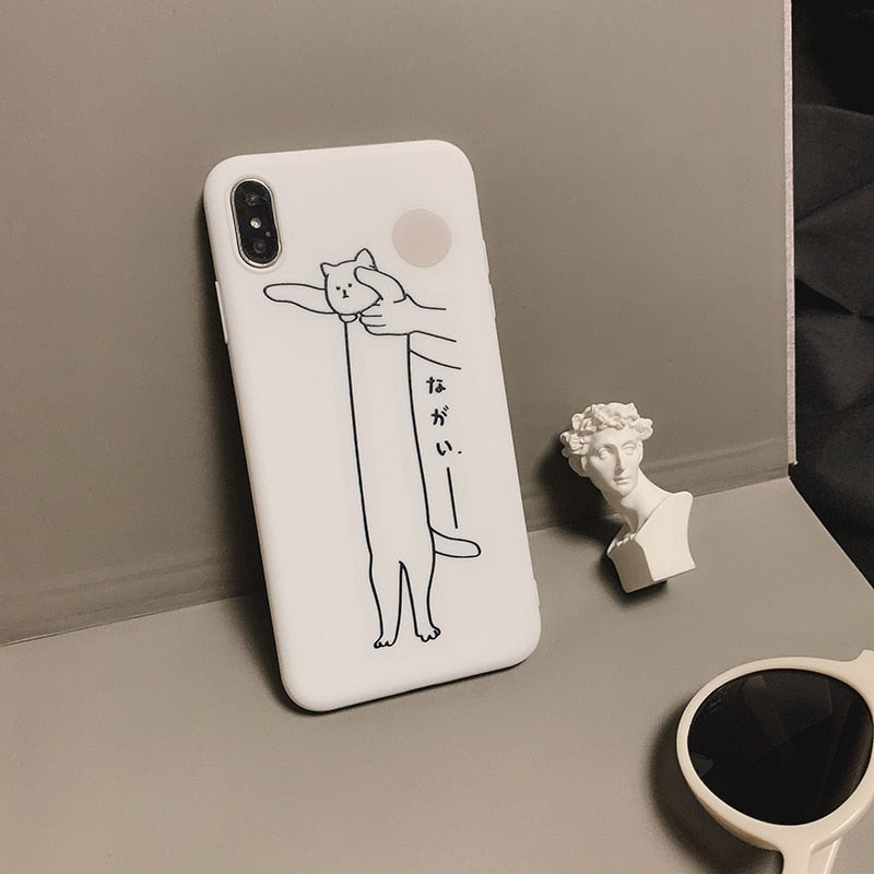 Retro black cat Simple line art bear Phone case For iPhone 12 11 Pro max XS MAX XR 12 mini 7plus 6 7 8 Plus Case Silicone Cover