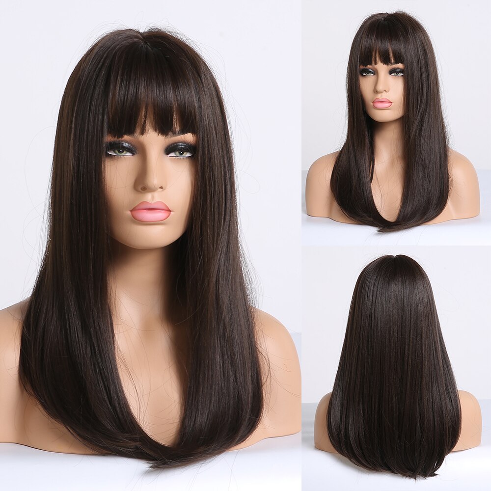 Black Bob Hair Wigs Medium Straight Synthetic Wig with Bangs Cosplay Wig Heat Resistant