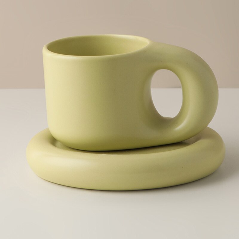 325ml Coffee Cup and Plate With Spin Ball Handle Nordic Home Decor Handmade Art Tea Mug Tray