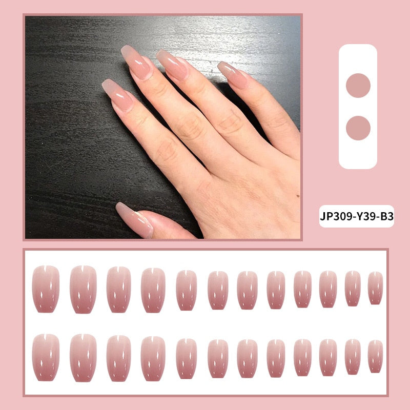 24pcs/box Full Cover fake Press on Nails Matte Yellow Pure Acrylic Frosted Ballerina acrylic for nails