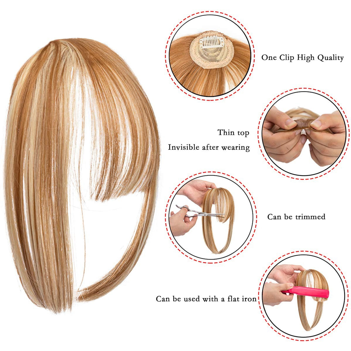 False Bangs Synthetic Hair Extension Fake Fringe Natural hair clip on bangs Light Brown wigs