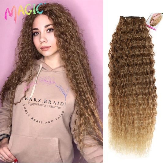 MAGIC Deep Curly Synthetic Hair Weave Deep Wave Hair Bundles 28 & 30 & 32 Inches Ombre Color Two Tone Curly Hair Extension 120g