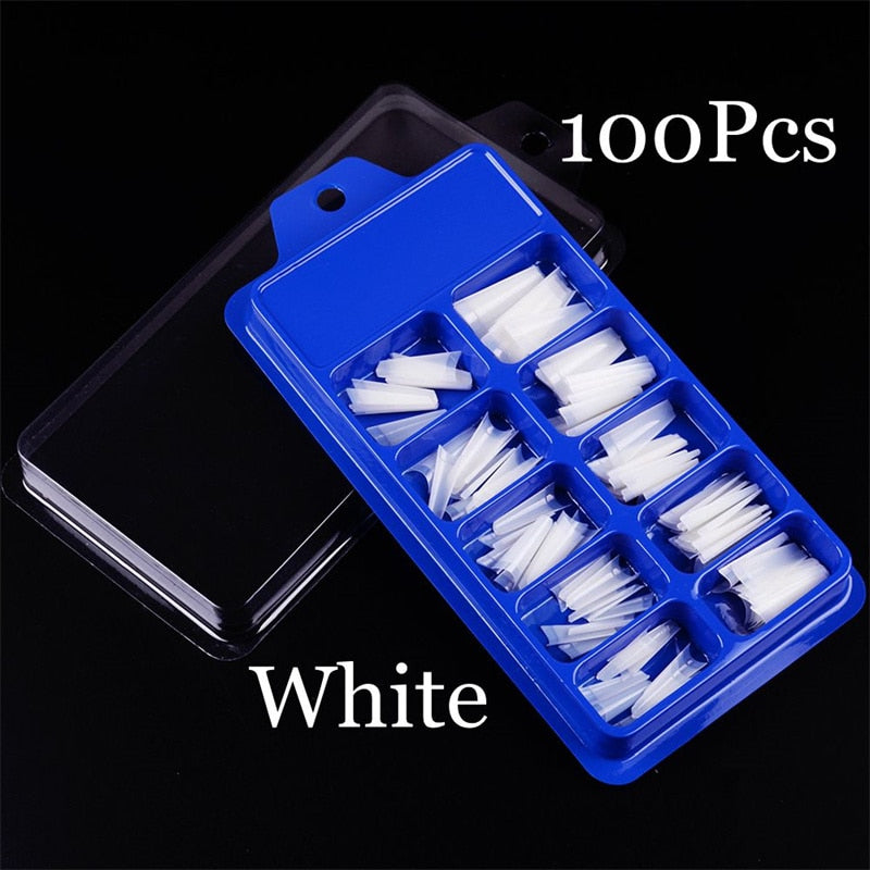 100pcs/box Clear Transparent Seamless Fake Nails Full Coverage False Nails Tips Short T-shaped Water Drop Full Sticker For Nails