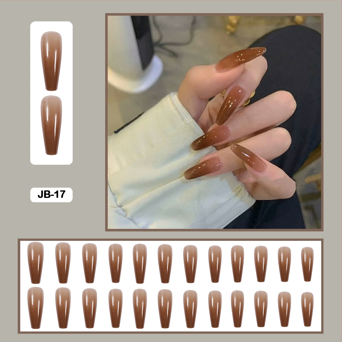 24pcs Gradient Long Trapezoidal Ballet Wearable False Nails Nail Art Fake Nails With Glue And Wearing Tools