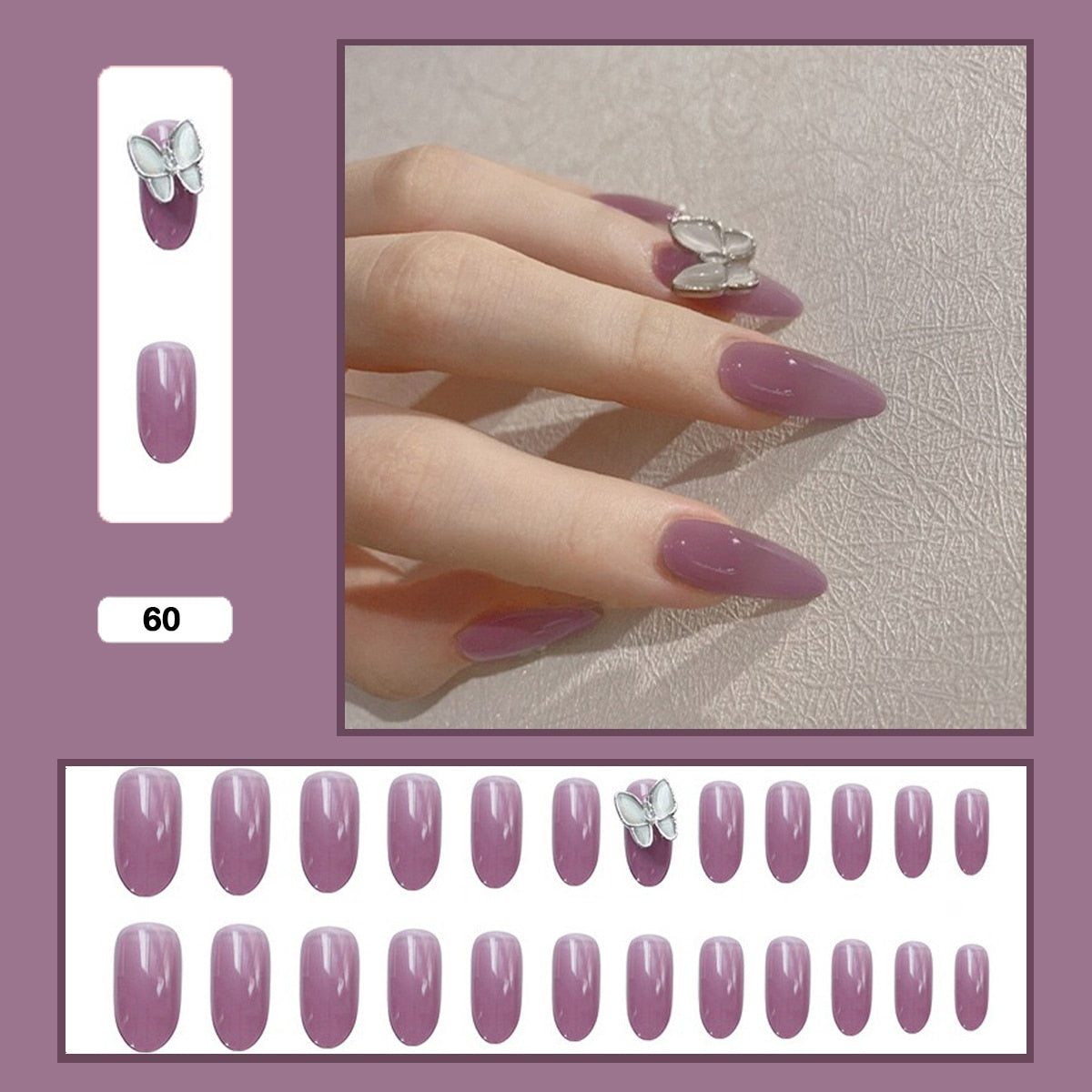 24pcs Stereoscopic Butterfly Light Luxury Elegant Nude Lady Style Removable False Nail Manicure Tool