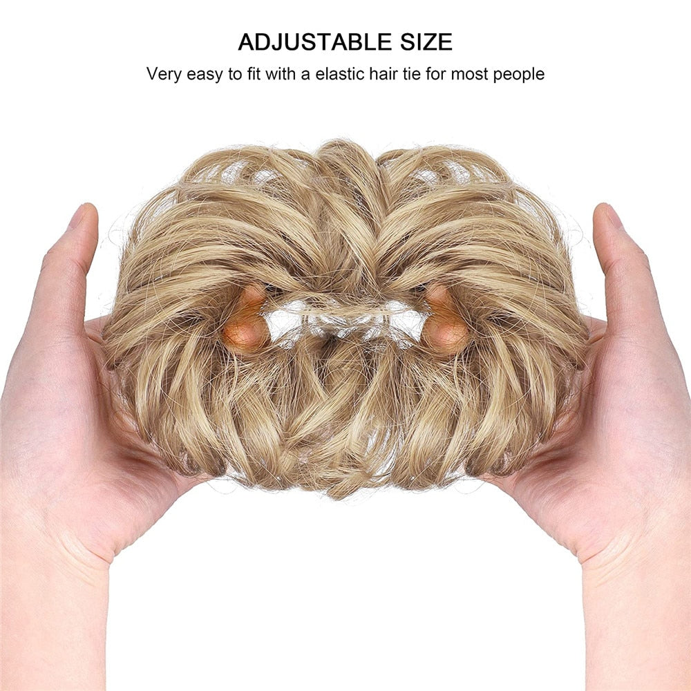 Synthetic Hair Bun Wig Ladies Ponytail Hair Extension Scrunchie Elastic Wave Curly Hairpieces Scrunchie Wrap