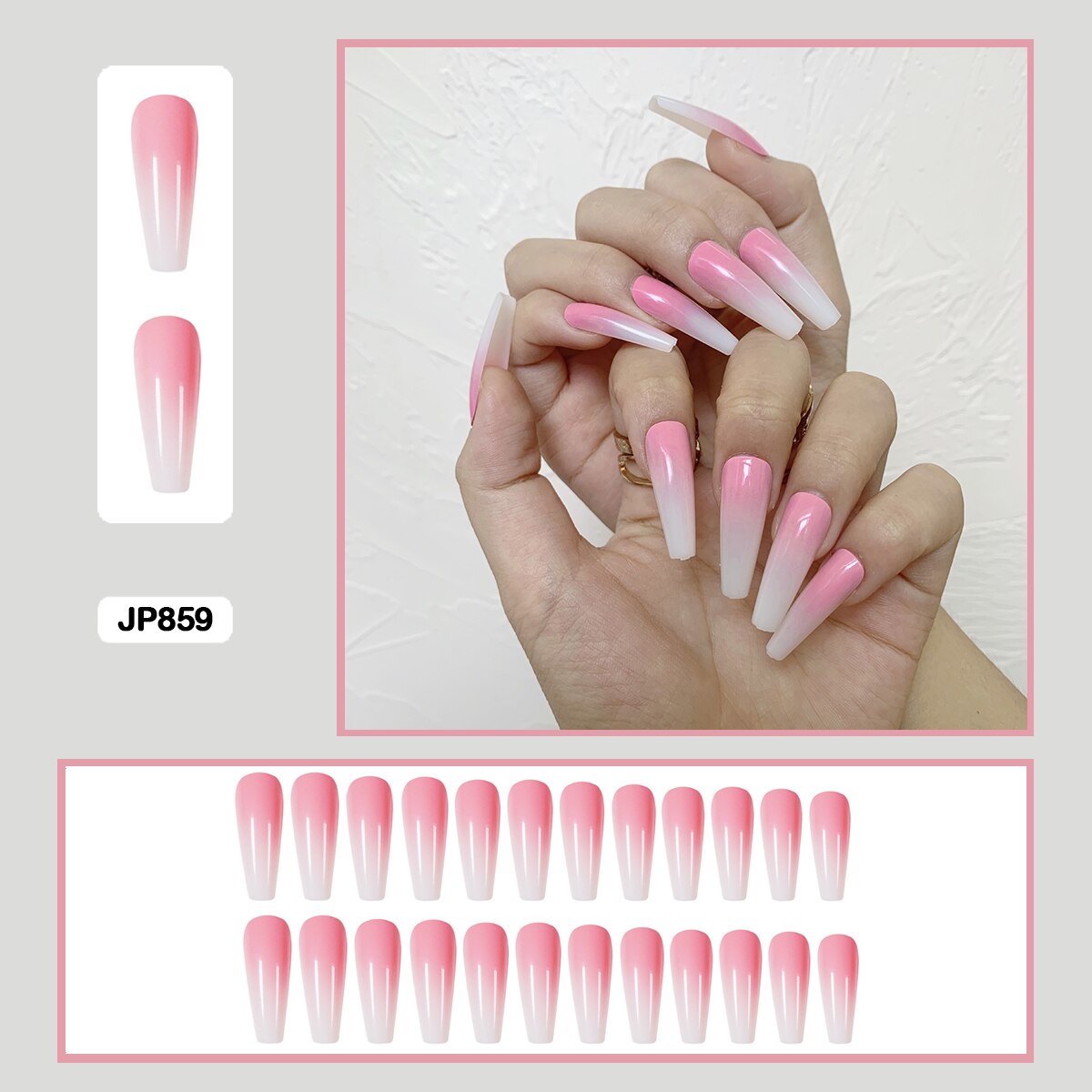 Gradient ballet elegant long trapezoidal nail wearable artifical false nails