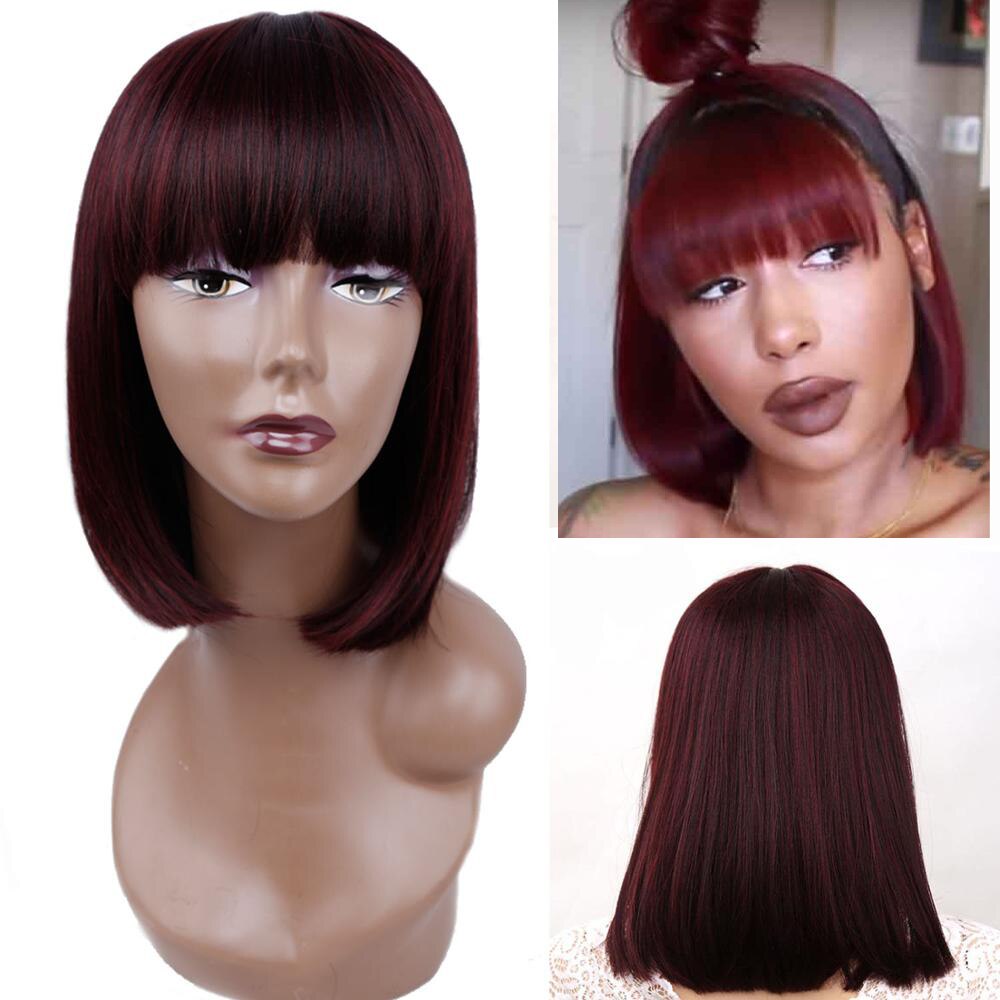 Amir Straight Black Synthetic Wigs With Bangs For Women Medium Length Hair Bob Wig Heat Resistant bobo Hairstyle Curly wigs