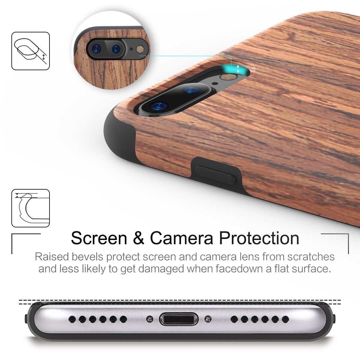 Wood Phone Case for iPhone 7 8 Plus SE 2 Hybrid Soft TPU Silicone Back Cover Case for iPhone X XS MAX XR