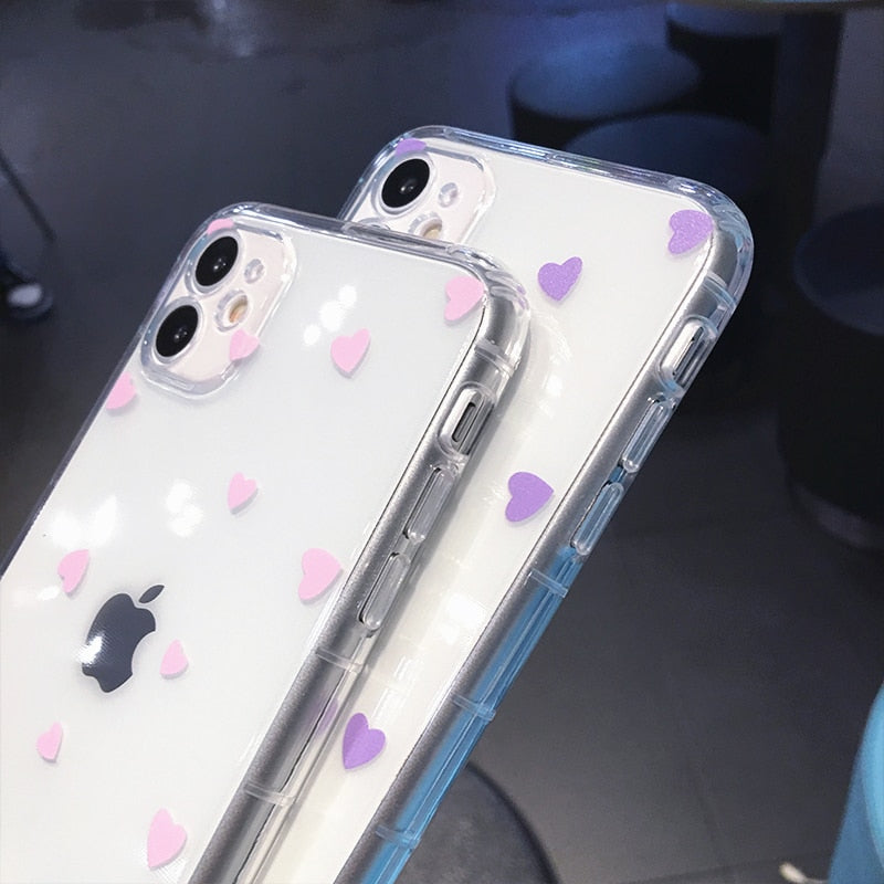 Cute Heart Shockproof Clear Phone Case For iPhone 13 12 11 Pro Max XR XS Max 7 8 Plus Soft Full Body Back Cover Coque